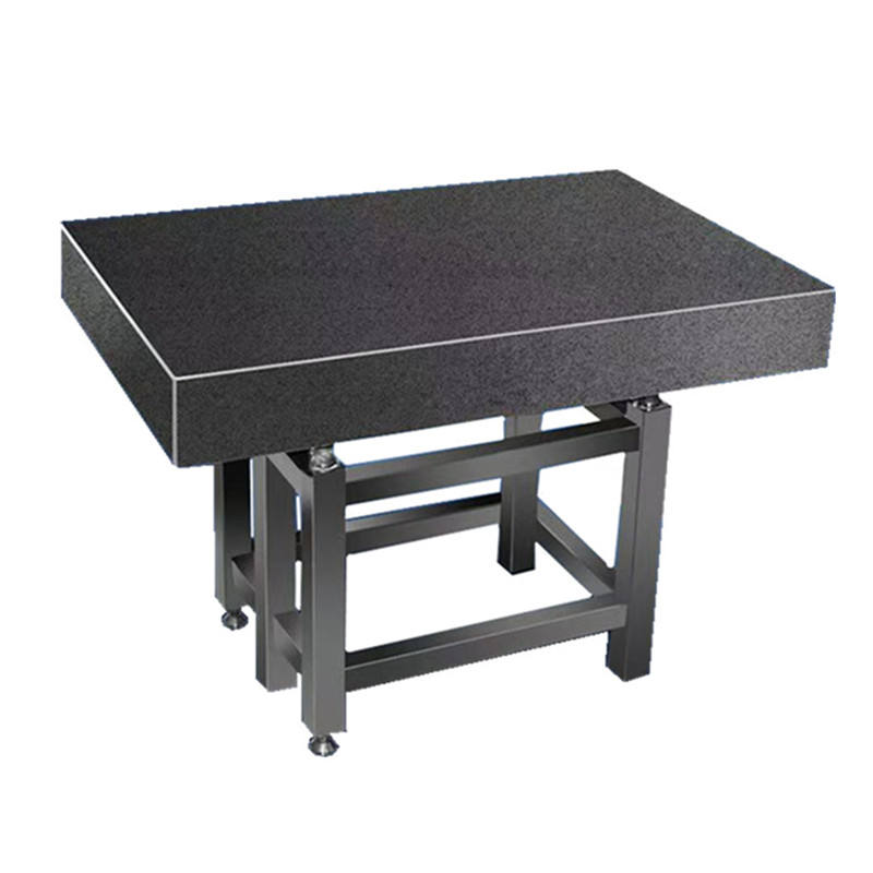 Granite machine base on steel frame